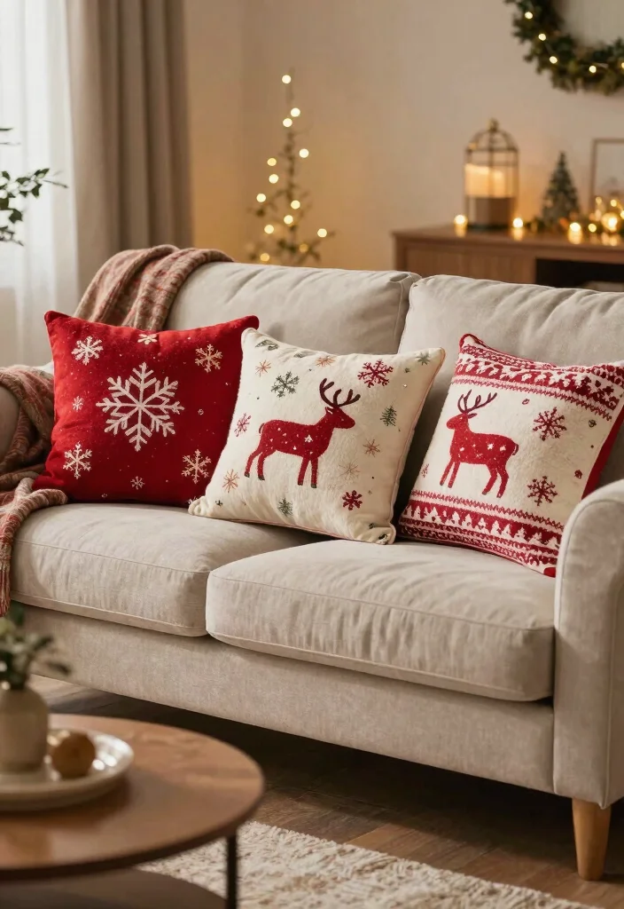 12 Christmas Living Room Decor Ideas for Apartments 12 12 Christmas Living Room Decor Ideas for Apartments 2. Holiday Throw Pillows 0