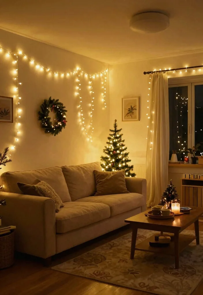 12 Christmas Living Room Decor Ideas for Apartments 26 12 Christmas Living Room Decor Ideas for Apartments 6. Apartment Friendly Holiday Lights 0