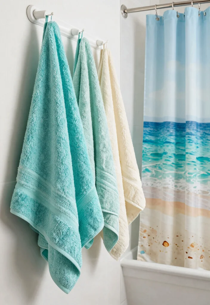 12 Coastal Small Bathroom Ideas That Feel Open and Airy 11. Beachy Textiles 0