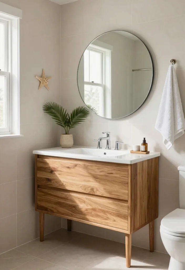 12 Coastal Small Bathroom Ideas That Feel Open and Airy 2. Mirrored Surfaces for Added Depth 0