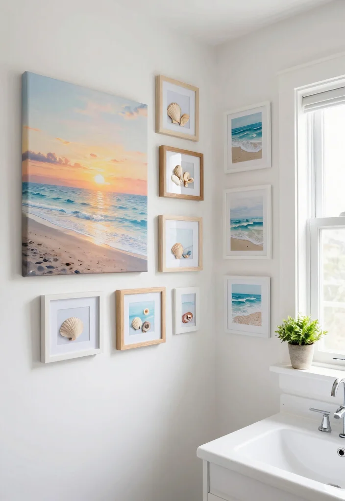 12 Coastal Small Bathroom Ideas That Feel Open and Airy 4. Coastal Artwork for Inspiration 0