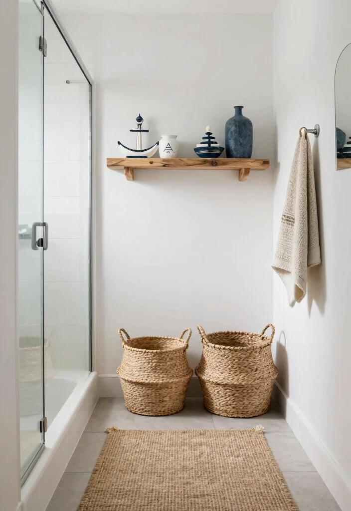 12 Coastal Small Bathroom Ideas That Feel Open and Airy 5. Textured Elements for Depth 0