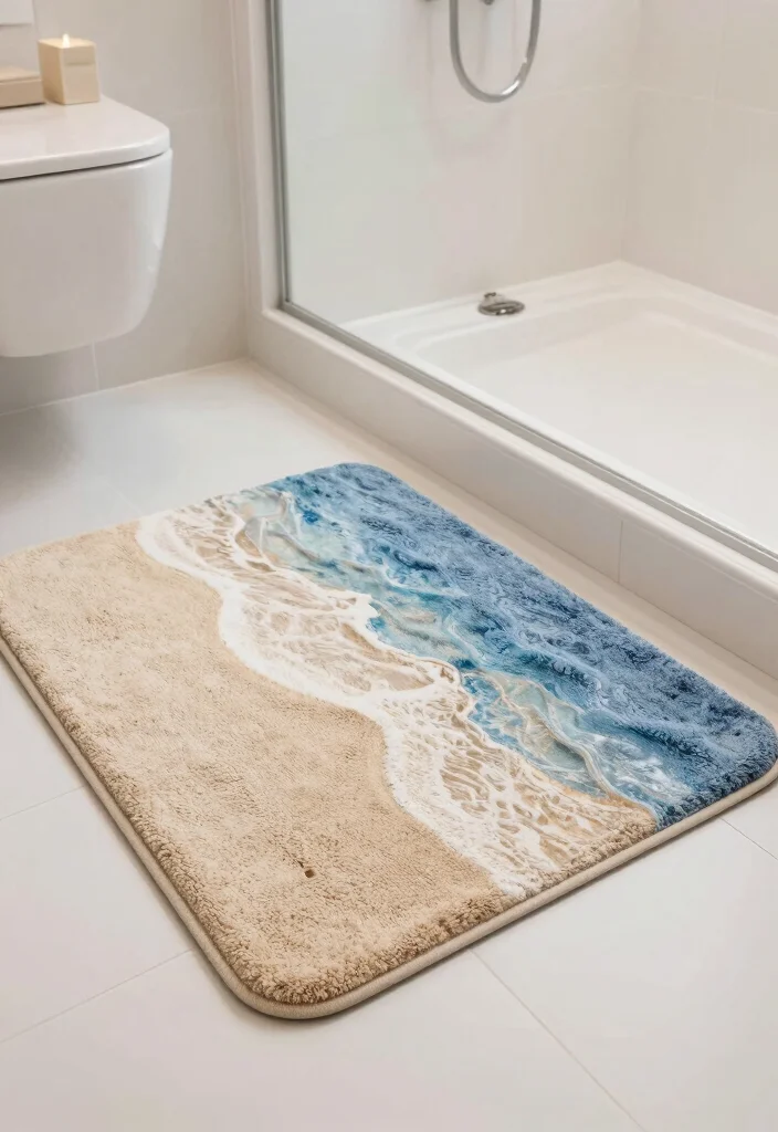 12 Coastal Small Bathroom Ideas That Feel Open and Airy 9. Trendy Bath Mats 0