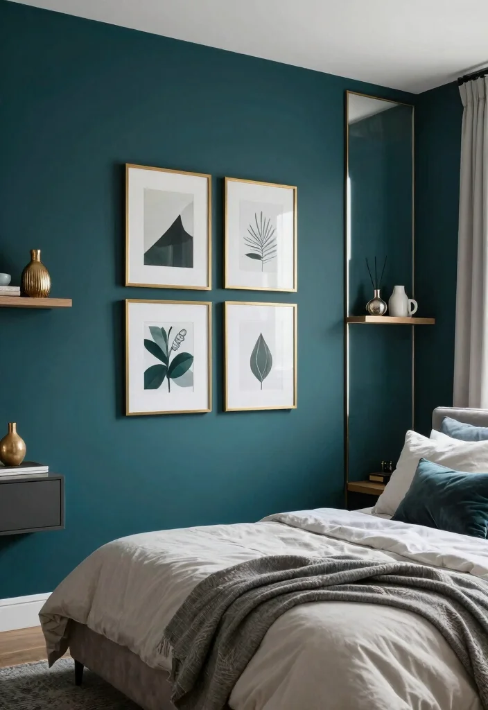 12 Dark Teal Bedroom Ideas for a Rich Moody Look 2. Accent Wall Magic 0