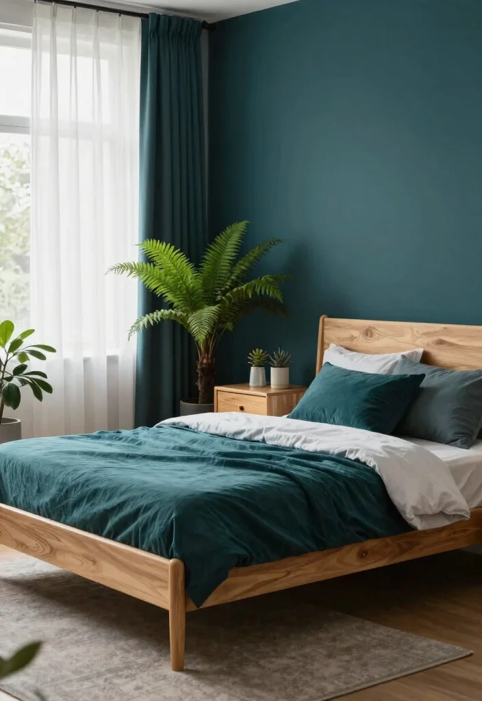 12 Dark Teal Bedroom Ideas for a Rich Moody Look 5. Natural Elements for Balance 0