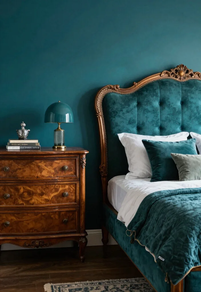12 Dark Teal Bedroom Ideas for a Rich Moody Look 8. Bold Furniture Choices 0