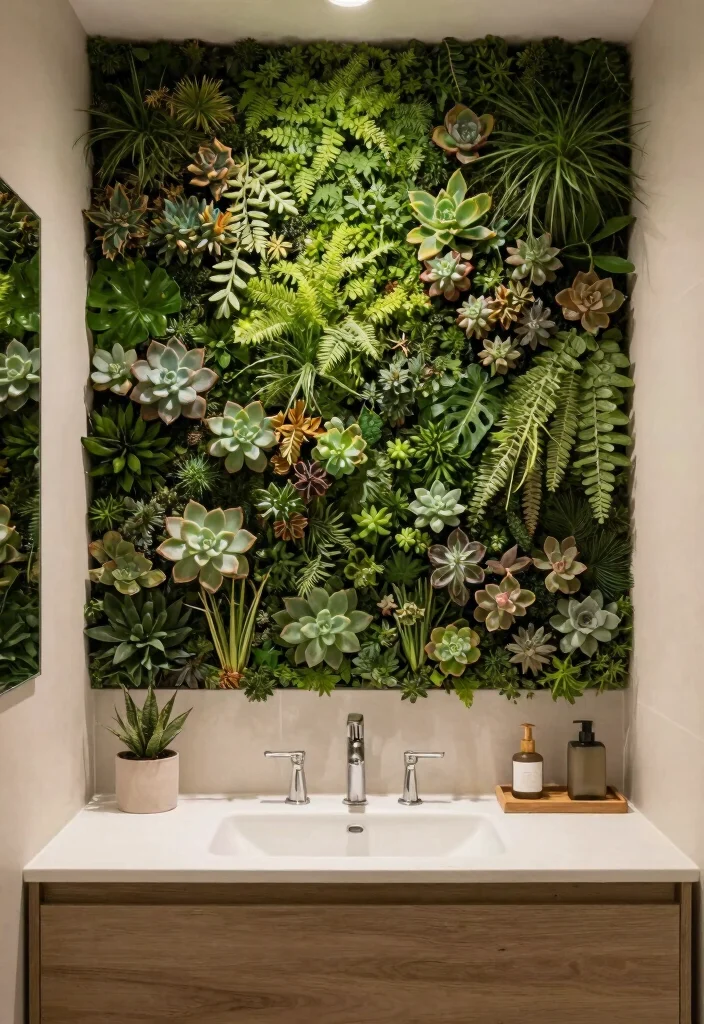 12 Eco Friendly Bathroom Backsplash Ideas for Vanities 10. Living Wall Backsplash 0