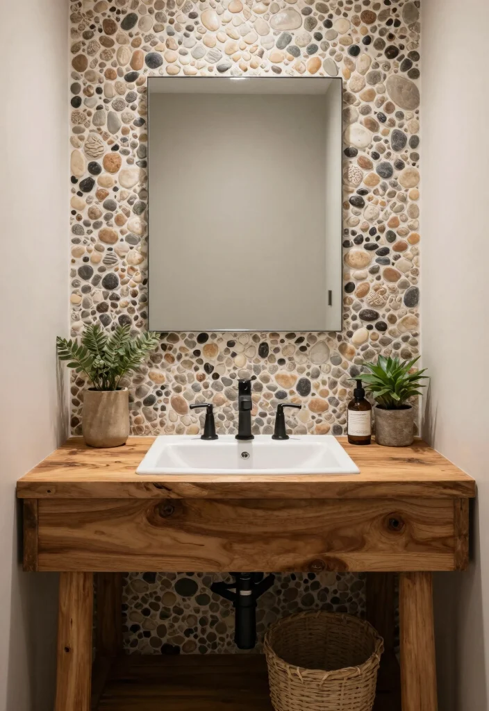 12 Eco Friendly Bathroom Backsplash Ideas for Vanities 11. Pebble Tile Backsplash 0