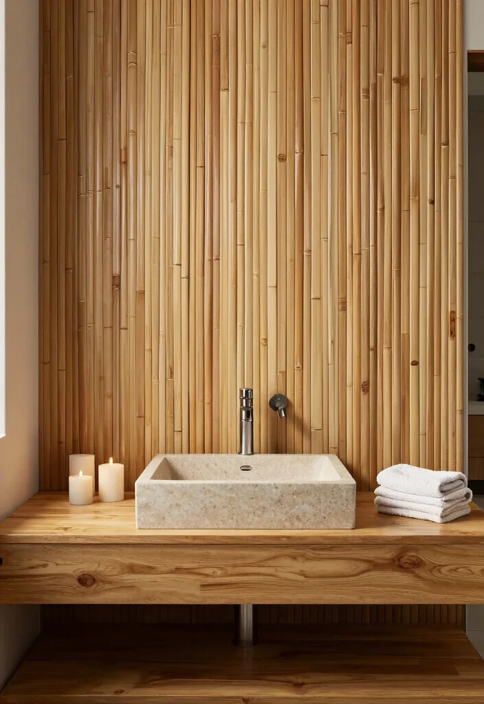 12 Eco Friendly Bathroom Backsplash Ideas for Vanities 2. Bamboo Panels 0
