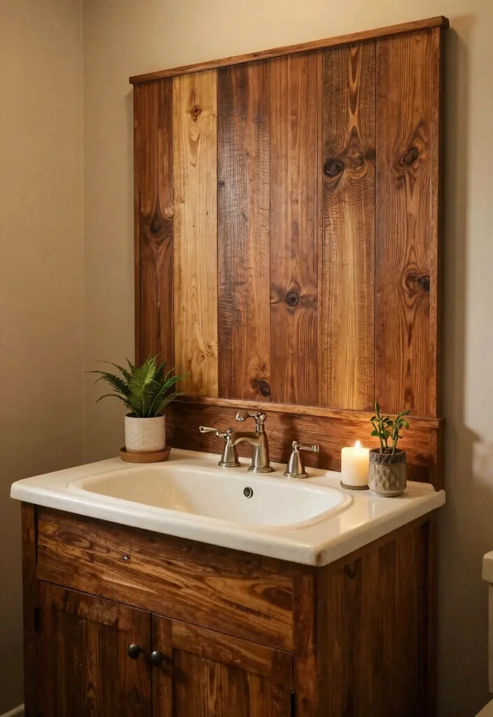 12 Eco Friendly Bathroom Backsplash Ideas for Vanities 5. Upcycled Wood 0
