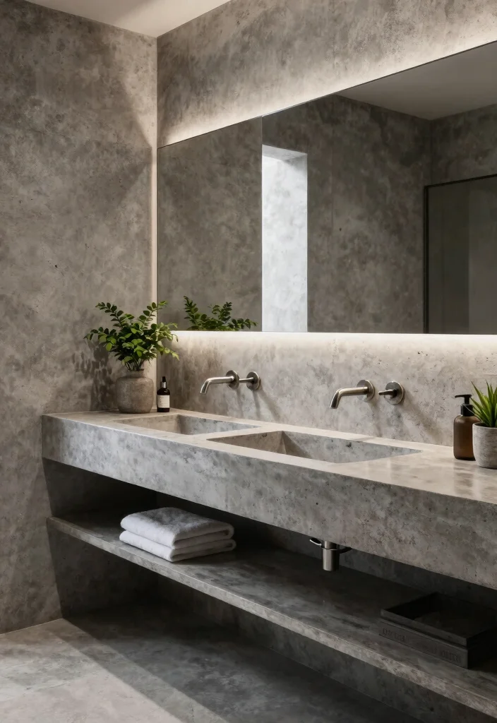 12 Eco Friendly Bathroom Backsplash Ideas for Vanities 8. Concrete Backsplash 0