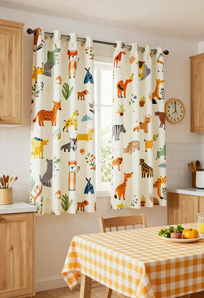 12 Farmhouse Kitchen Curtain Ideas with Cozy Style 12. Whimsical Patterns 0