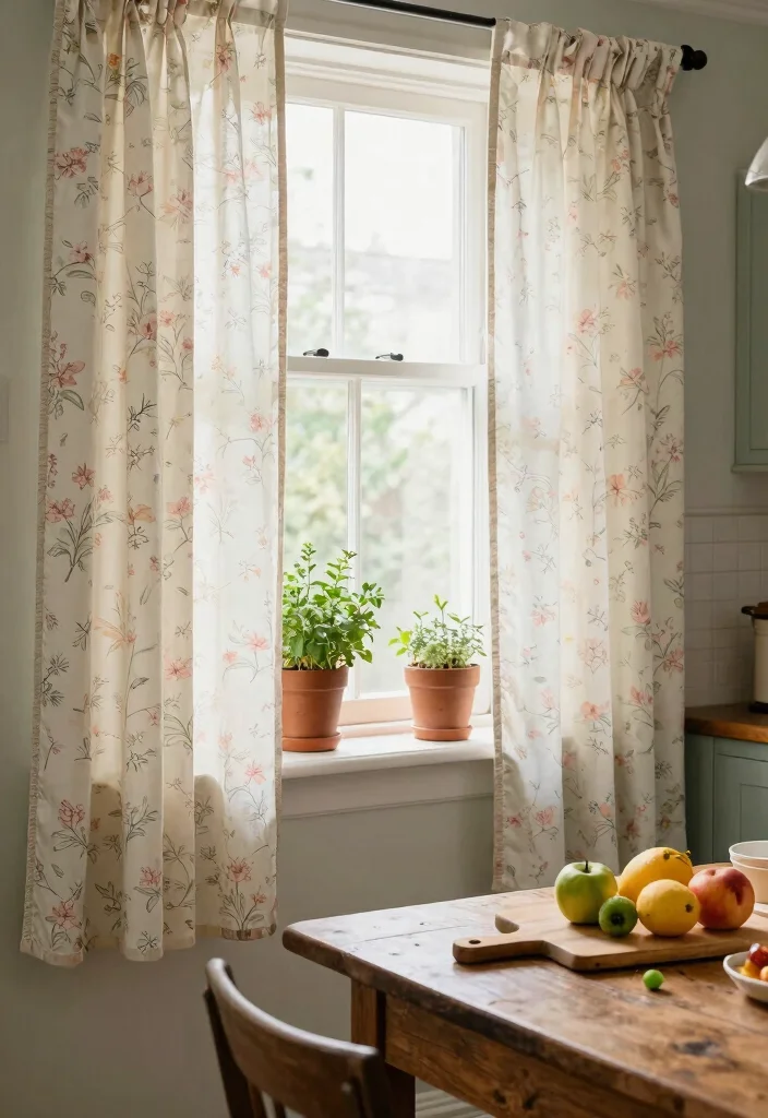 12 Farmhouse Kitchen Curtain Ideas with Cozy Style 2. Vintage Floral Patterns 0