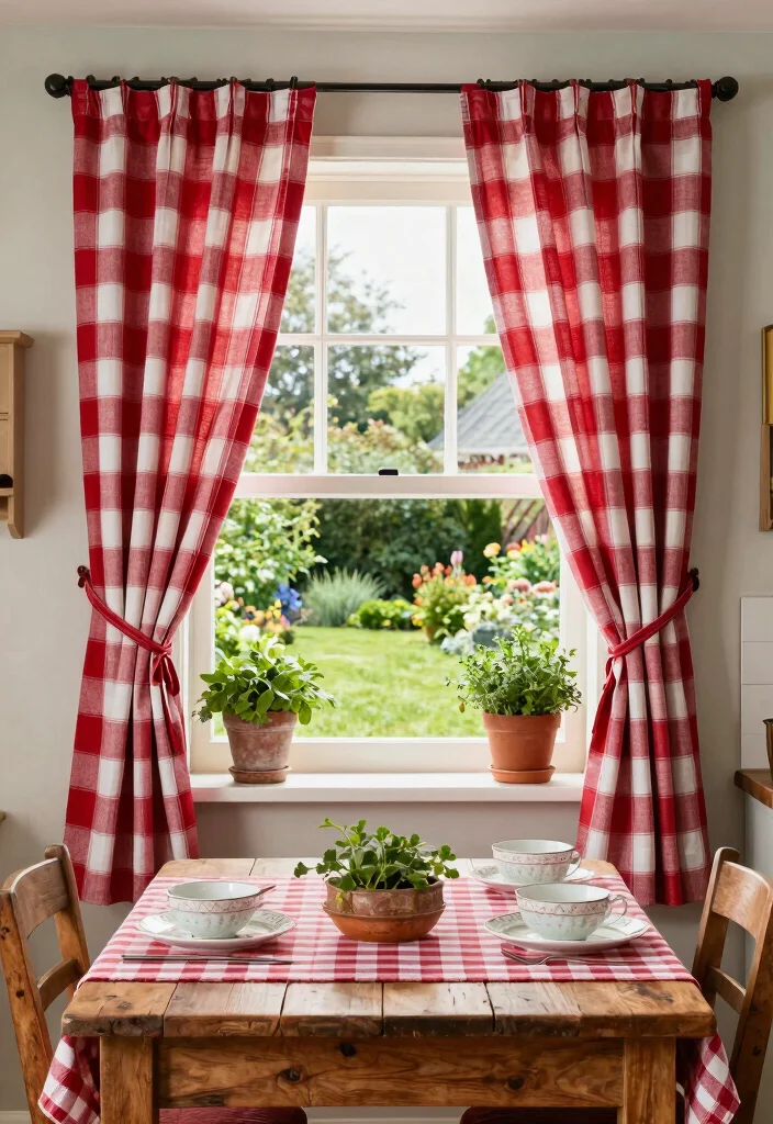 12 Farmhouse Kitchen Curtain Ideas with Cozy Style 5. Country Style Plaid 0