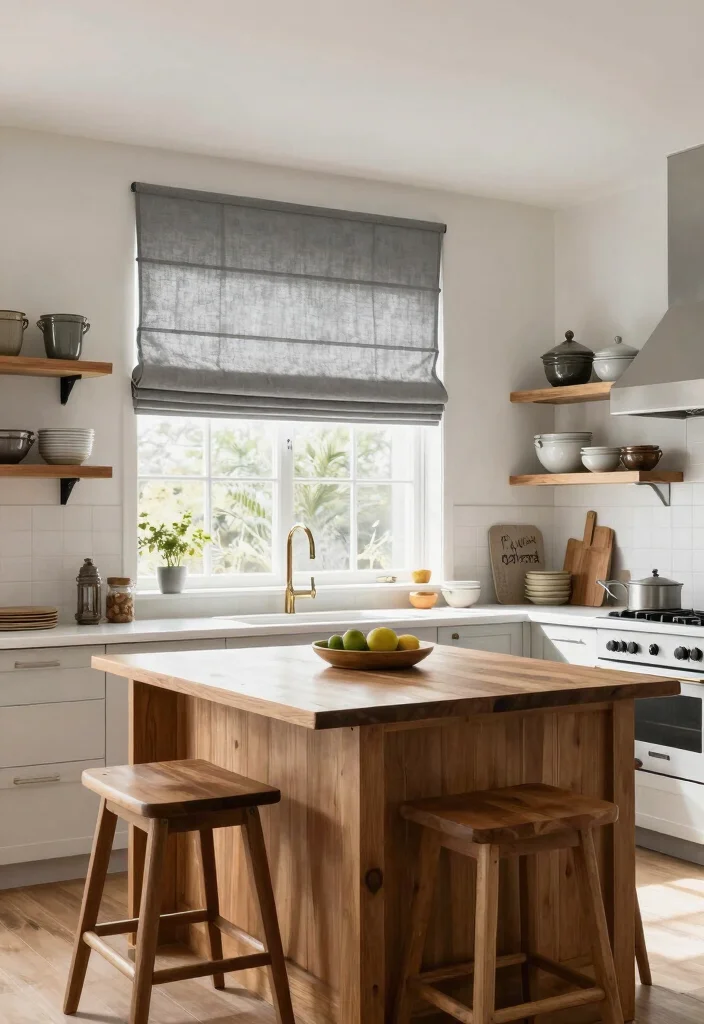 12 Farmhouse Kitchen Curtain Ideas with Cozy Style 6. Simple Roman Shades 0