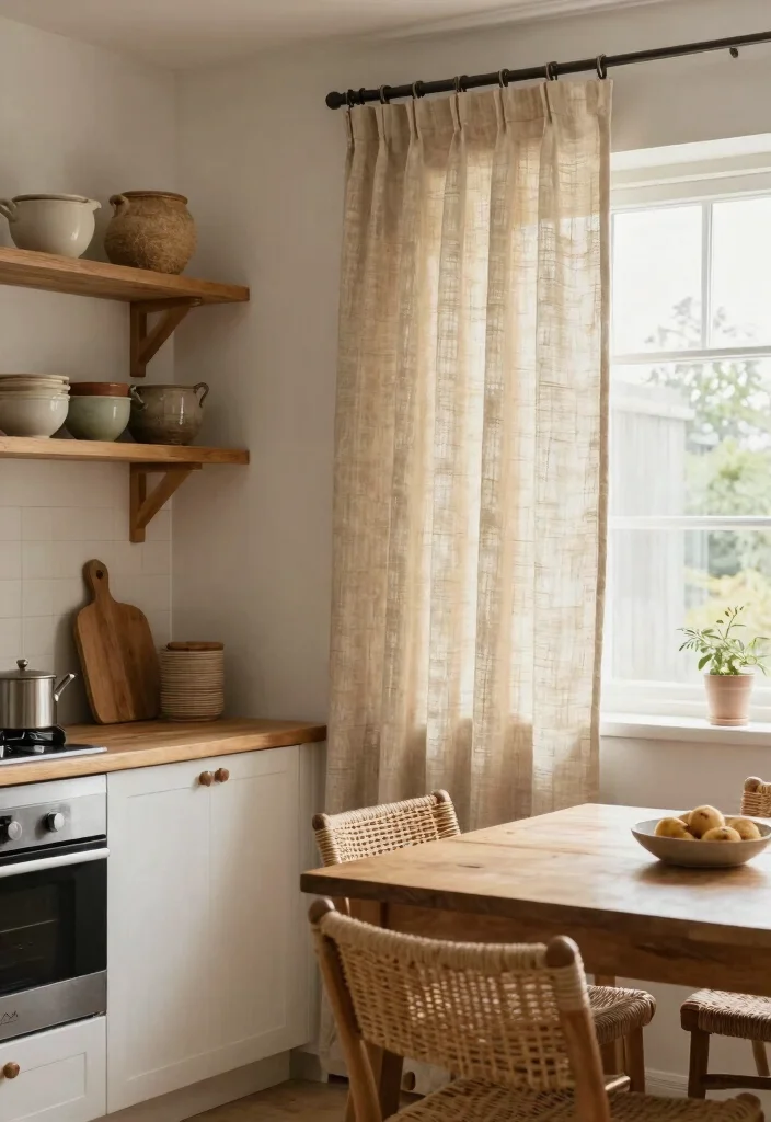12 Farmhouse Kitchen Curtain Ideas with Cozy Style 7. Natural Fiber Curtains 0
