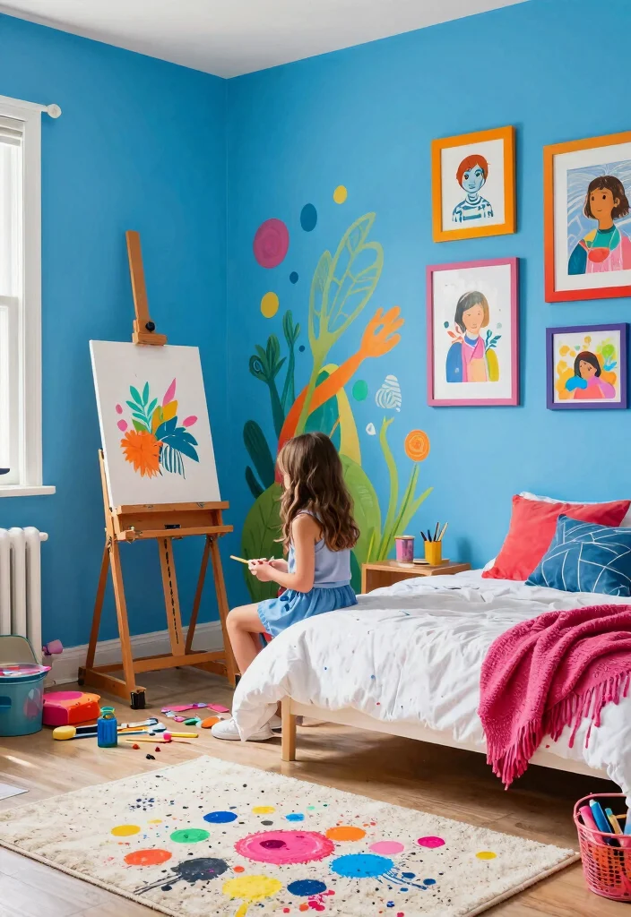 12 Girls Blue Bedroom Ideas That Feel Fresh 3. Artistic Expressions 0