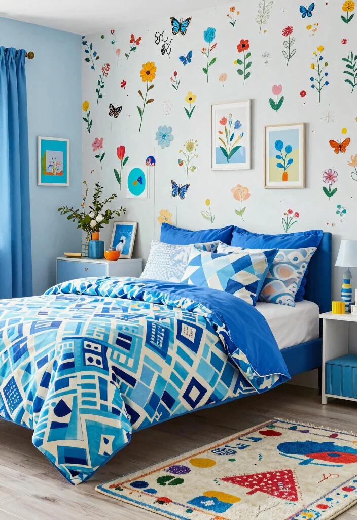 12 Girls Blue Bedroom Ideas That Feel Fresh 7. Whimsical Patterns 0