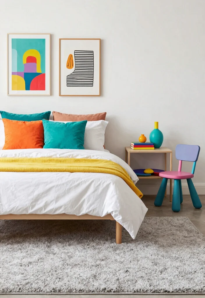 12 Gray Carpet Bedroom Ideas for Soft Comfort 2. Pops of Color 0