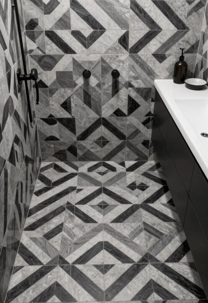 12 Gray and Black Bathroom Ideas with Bold Modern Mood 28 12 Gray and Black Bathroom Ideas with Bold Modern Mood 8. Artistic Tile Patterns 0