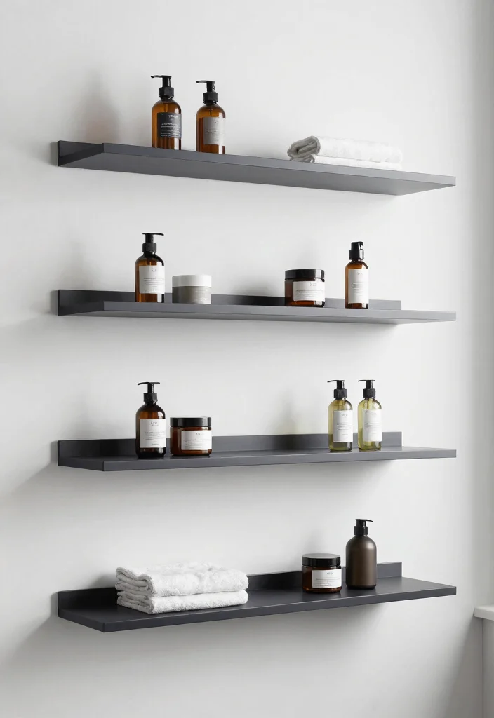 12 Gray and Black Bathroom Ideas with Bold Modern Mood 39 12 Gray and Black Bathroom Ideas with Bold Modern Mood 9. Floating Shelves 0