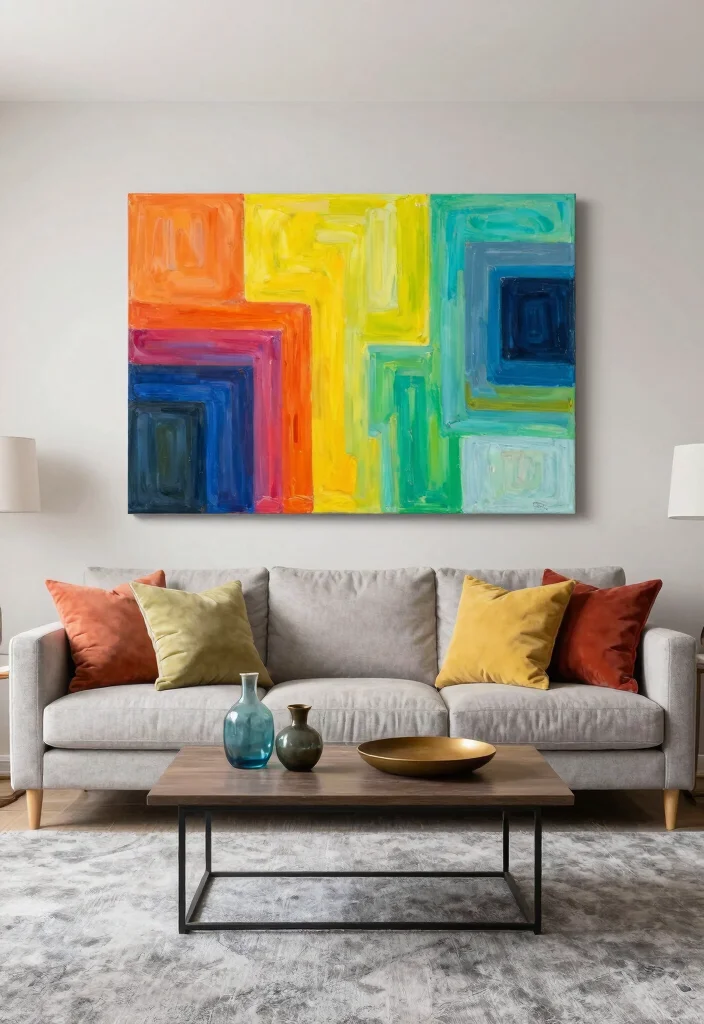12 Grey Carpet Living Room Ideas for Soft Comfort 10. Add a Pop of Color with Artwork 0