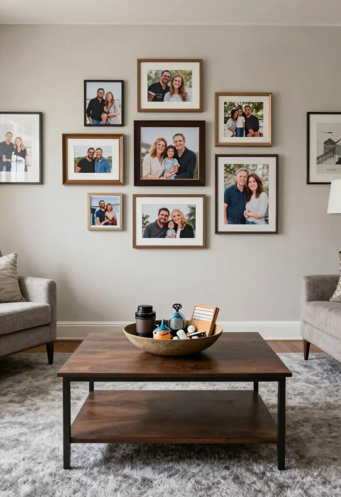 12 Grey Carpet Living Room Ideas for Soft Comfort 12. Personalize with Mementos 0