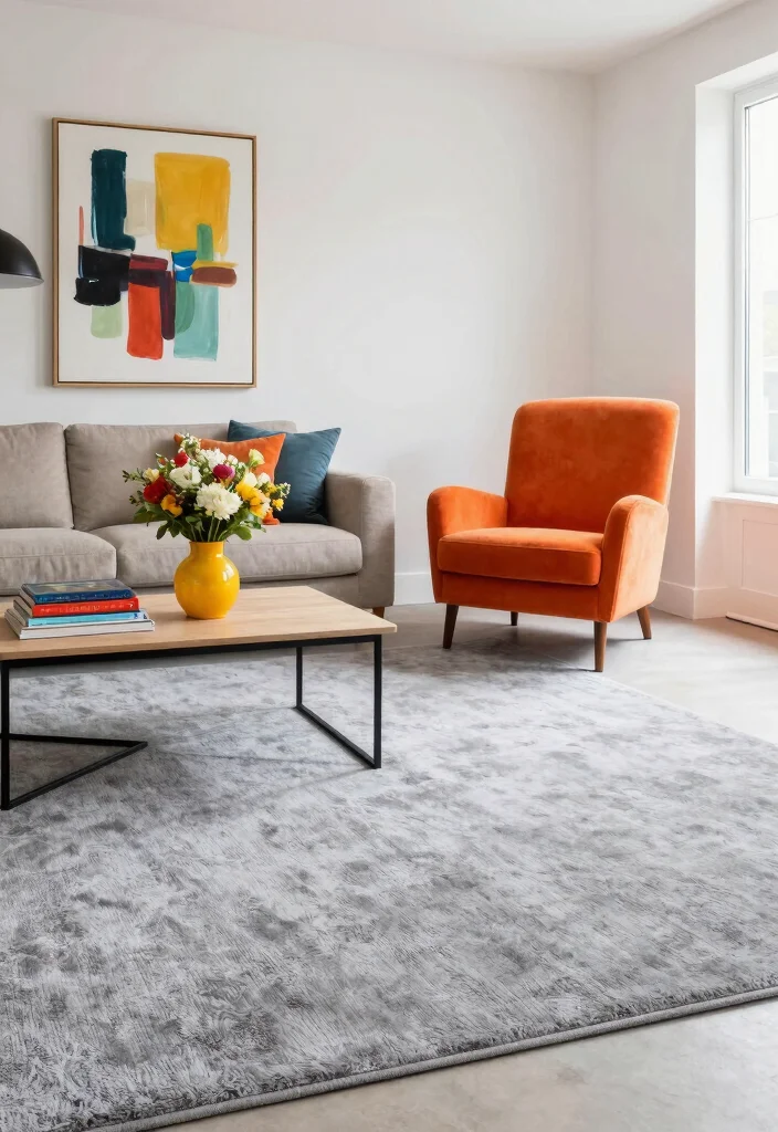 12 Grey Carpet Living Room Ideas for Soft Comfort 2. Create Contrast with Bold Accents 0