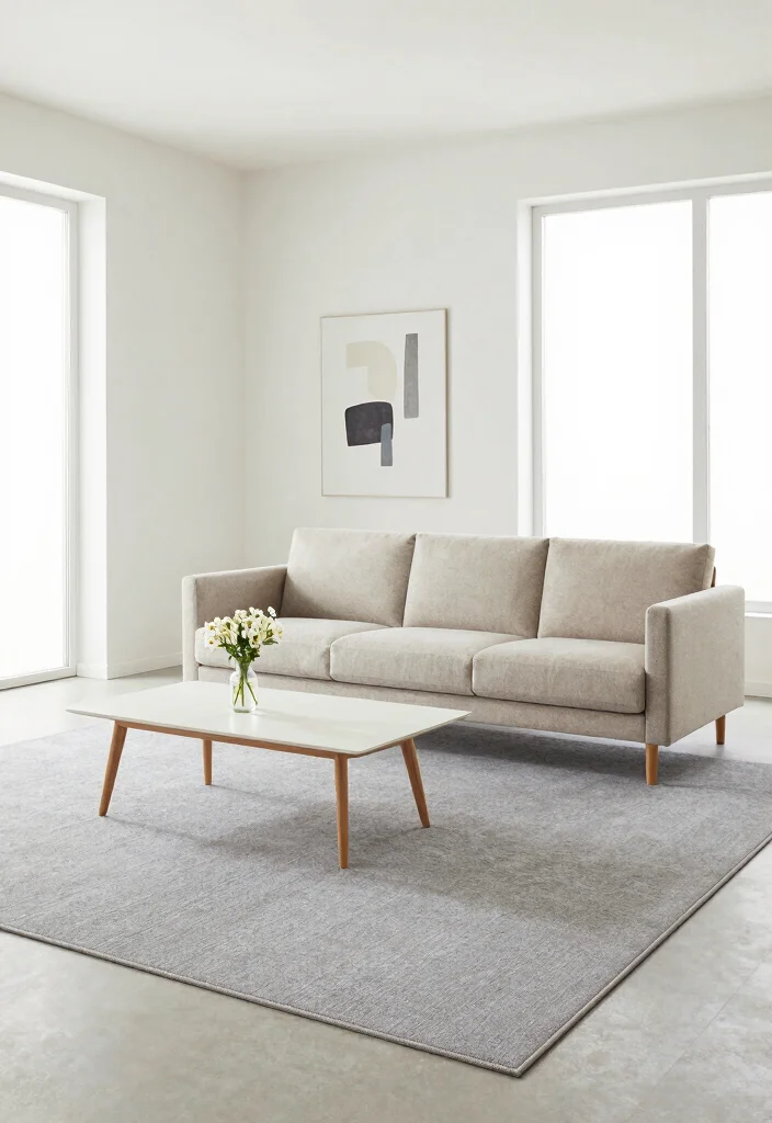 12 Grey Carpet Living Room Ideas for Soft Comfort 4. Go for Minimalist Furniture 0