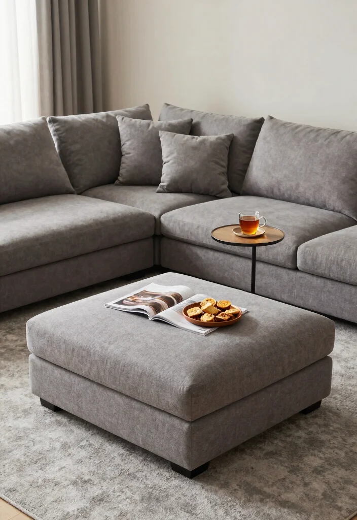 12 Grey Carpet Living Room Ideas for Soft Comfort 8. Focus on Comfort with Functional Furniture 0