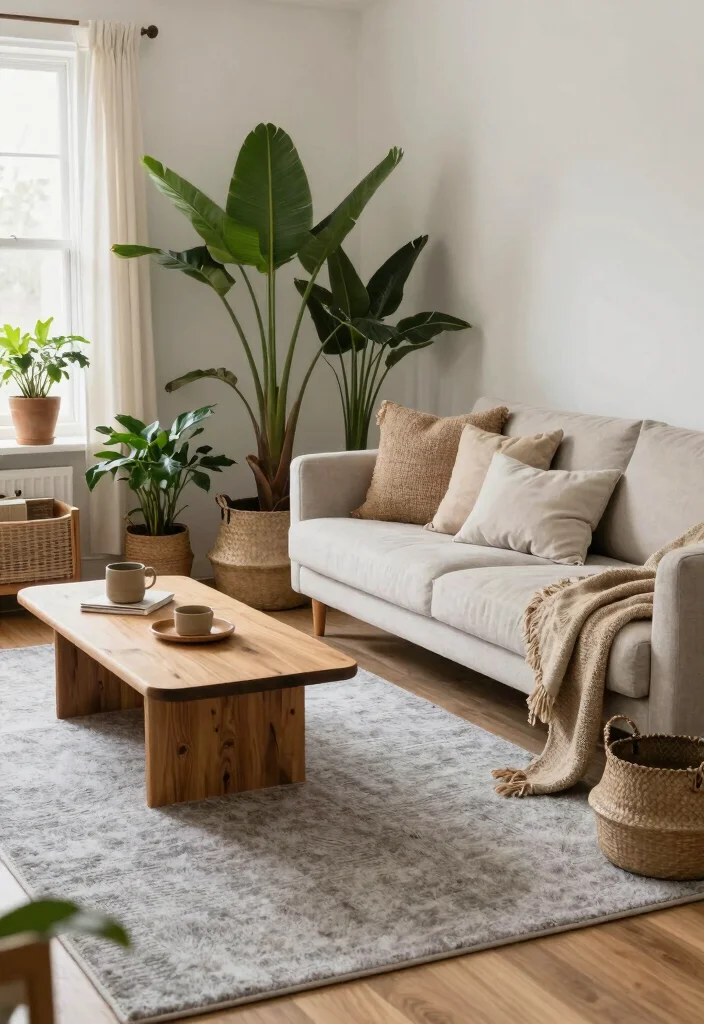 12 Grey Carpet Living Room Ideas for Soft Comfort 9. Mix in Natural Elements 0