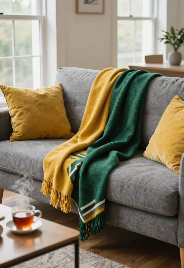 12 Grey Living Room Ideas with a Pop of Color 51 12 Grey Living Room Ideas with a Pop of Color 11. Colorful Throws and Blankets 0