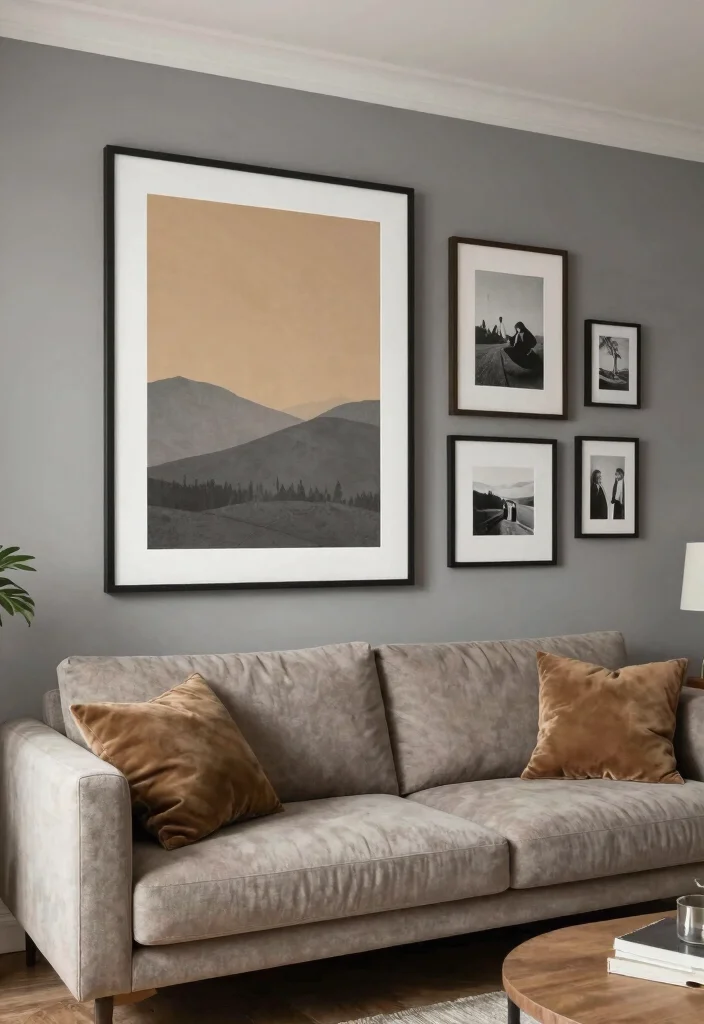 12 Grey and Tan Living Room Ideas for Warm Neutrals 38 12 Grey and Tan Living Room Ideas for Warm Neutrals 8. Statement Artwork 0