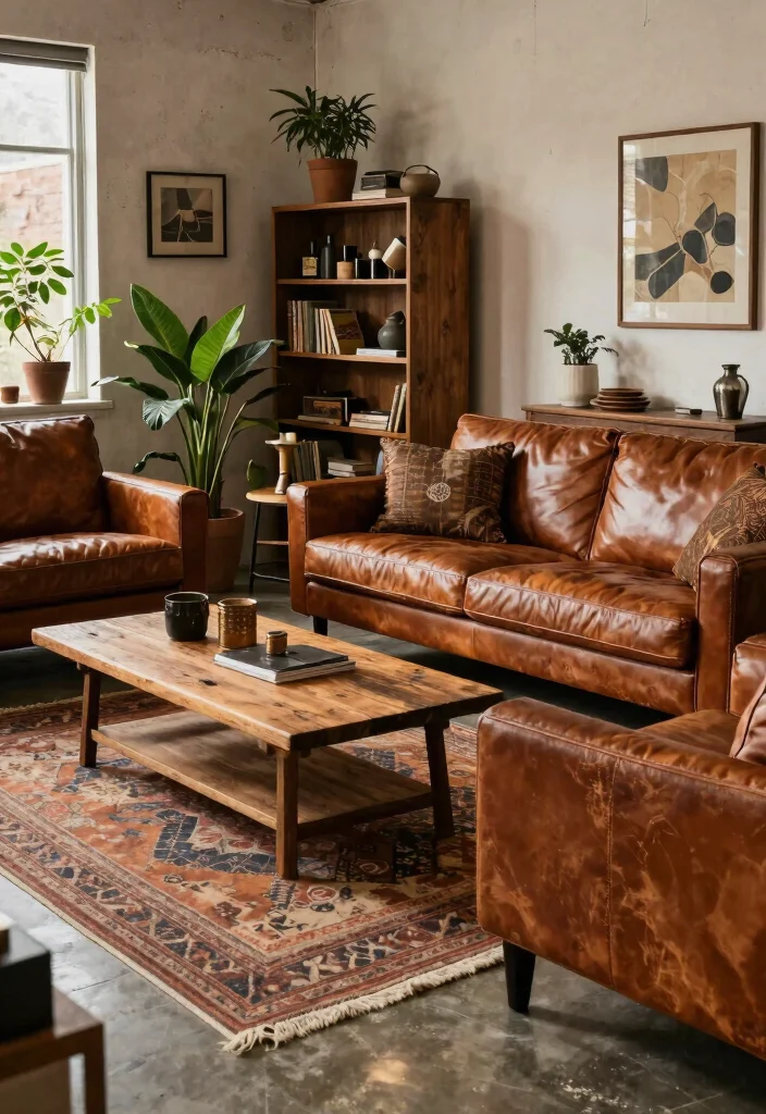 12 Industrial Living Room Ideas with Raw Texture 14 12 Industrial Living Room Ideas with Raw Texture 4. Leather Furniture 0