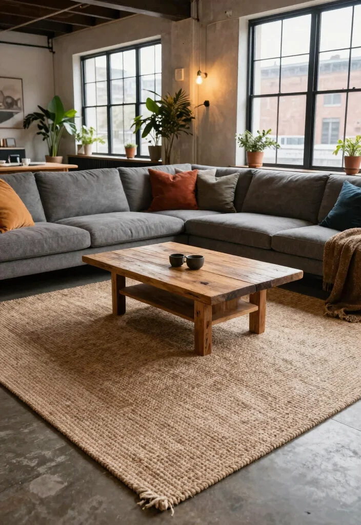 12 Industrial Living Room Ideas with Raw Texture 25 12 Industrial Living Room Ideas with Raw Texture 5. Textured Rugs 0