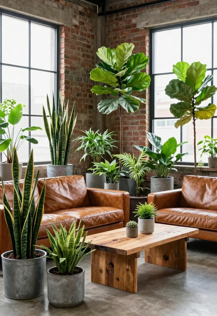 12 Industrial Living Room Ideas with Raw Texture 48 12 Industrial Living Room Ideas with Raw Texture 8. Indoor Plants 0