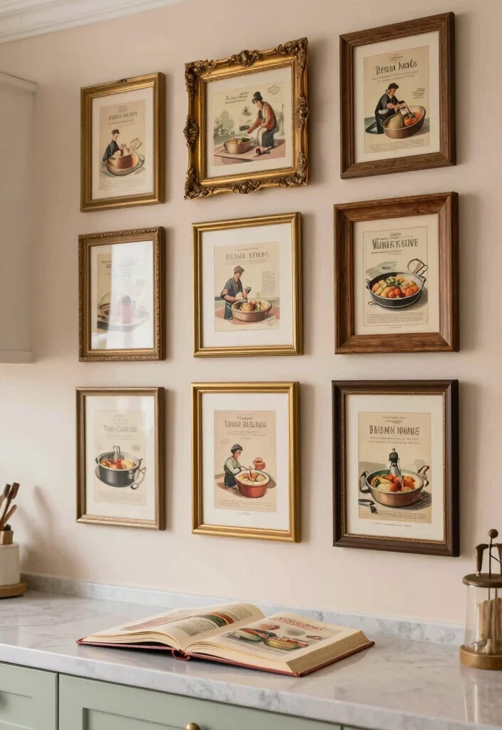 12 Kitchen Gallery Wall Ideas That Add Personality 1. Vintage Recipe Prints 0