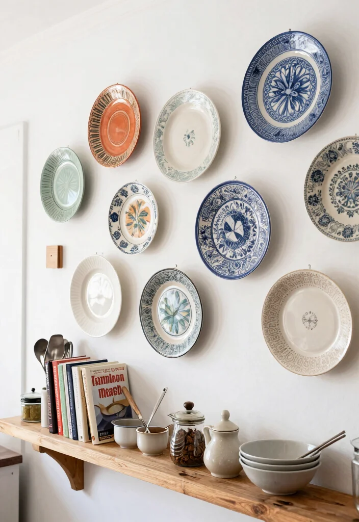 12 Kitchen Gallery Wall Ideas That Add Personality 5. Vintage Plates Display 0