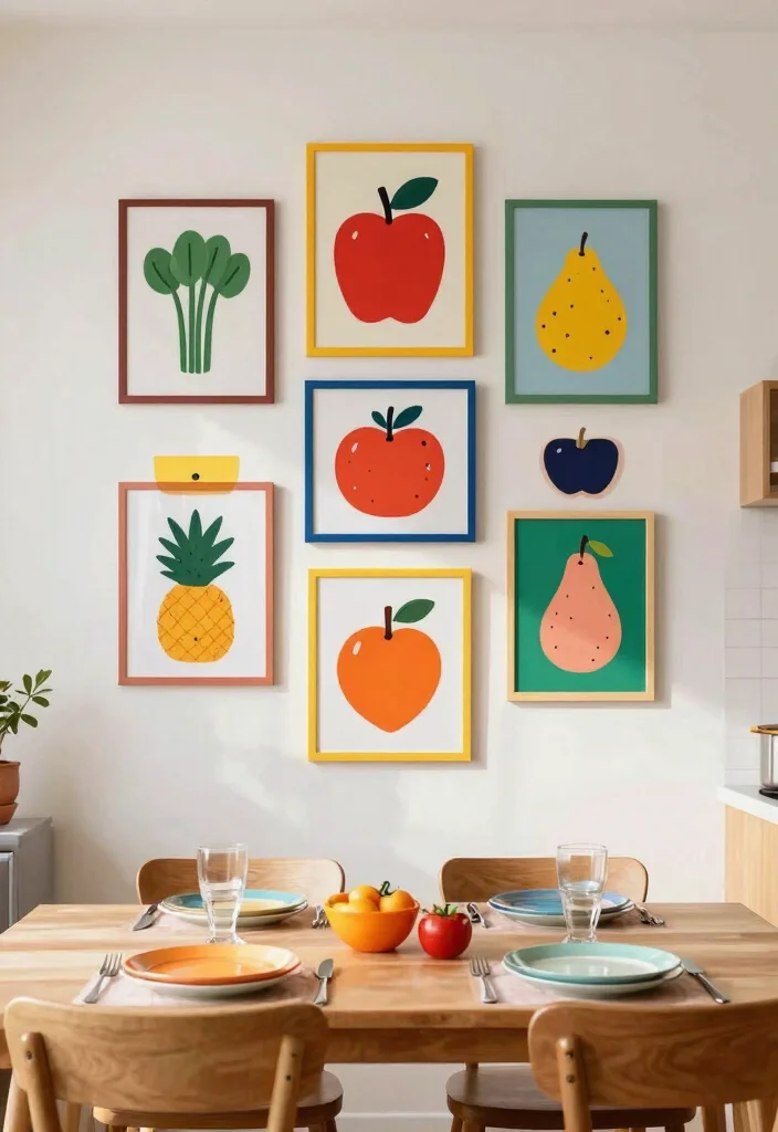 12 Kitchen Gallery Wall Ideas That Add Personality 26 12 Kitchen Gallery Wall Ideas That Add Personality 6. Whimsical Food Illustrations 0