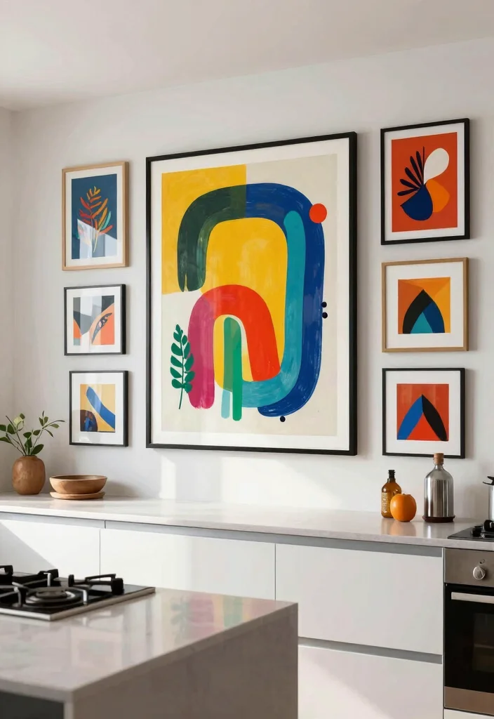 12 Kitchen Gallery Wall Ideas That Add Personality 8. Statement Art Pieces 0