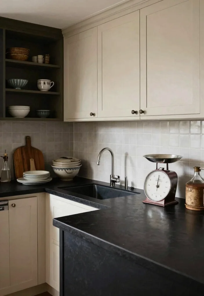 12 Kitchen Ideas with Black Countertops for Bold Style 40 12 Kitchen Ideas with Black Countertops for Bold Style 10. Incorporating Vintage Elements 0