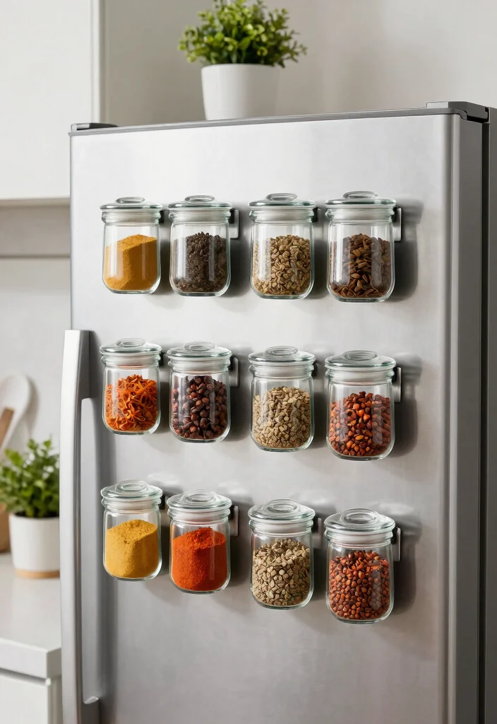 12 Kitchen Spice Rack Ideas for Easy Organization 1. Magnetic Spice Rack on the Fridge 0