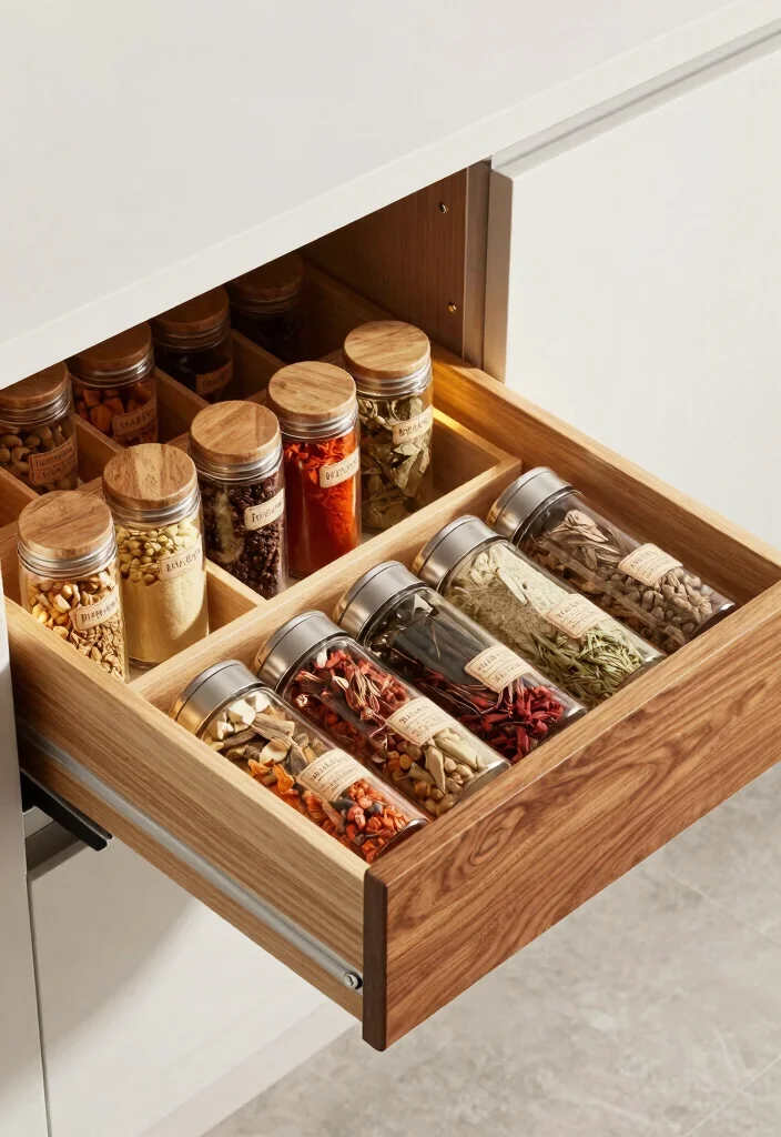 12 Kitchen Spice Rack Ideas for Easy Organization 12. Integrated Spice Drawer with Divider 0