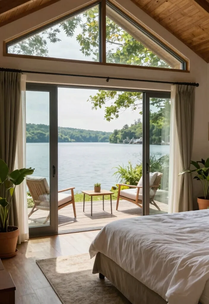 12 Lake House Bedroom Ideas with Relaxed Cozy Vibes 12. Outdoor Connection 0
