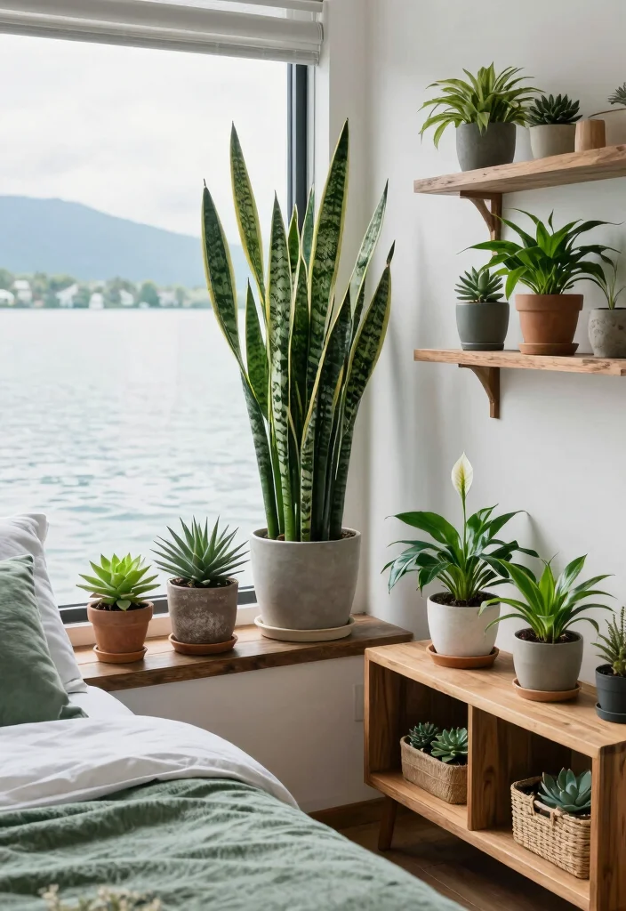 12 Lake House Bedroom Ideas with Relaxed Cozy Vibes 8. Indoor Plants 0