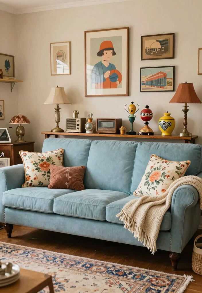 12 Light Blue Couch Living Room Ideas for a Fresh Look 3. Vintage Charm 0