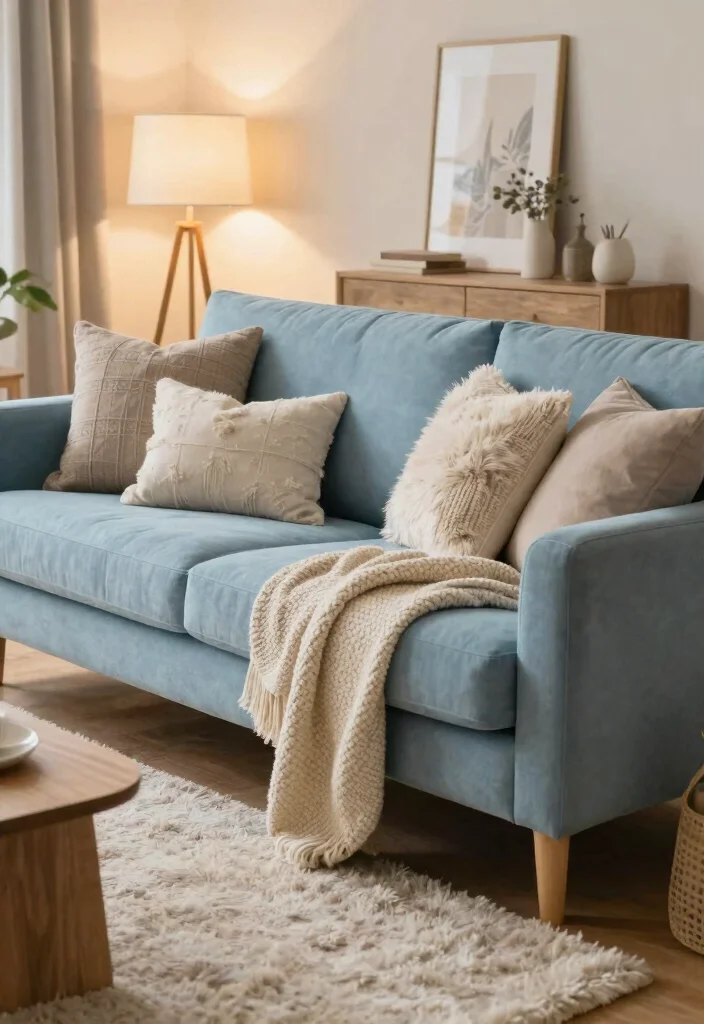 12 Light Blue Couch Living Room Ideas for a Fresh Look 5. Cozy Textures 0
