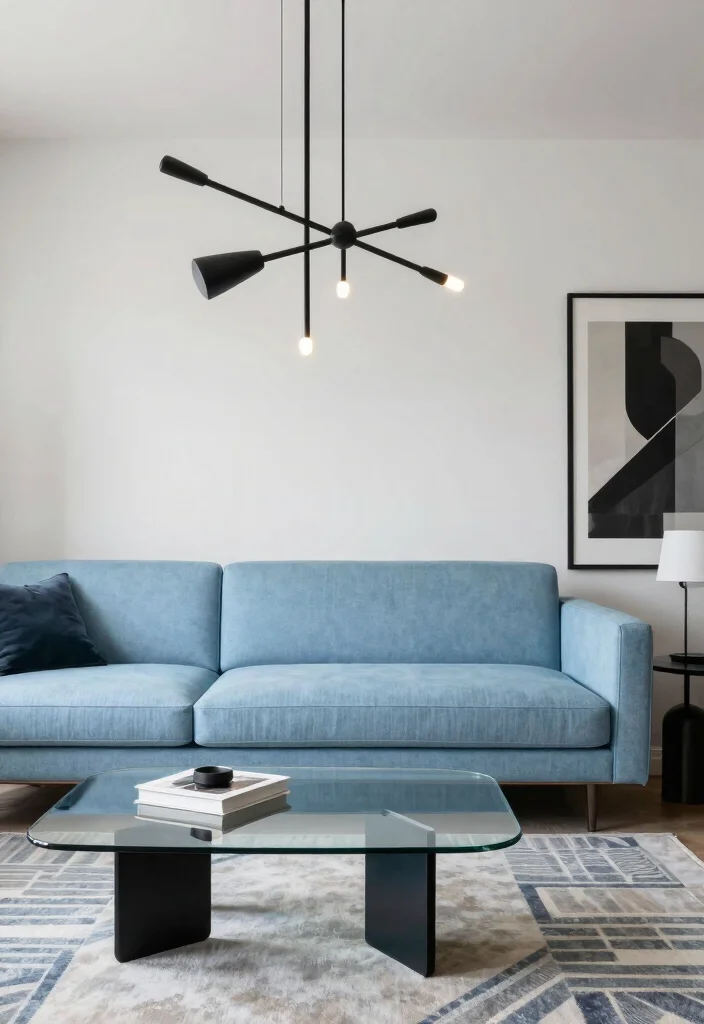 12 Light Blue Couch Living Room Ideas for a Fresh Look 8. Modern Chic 0