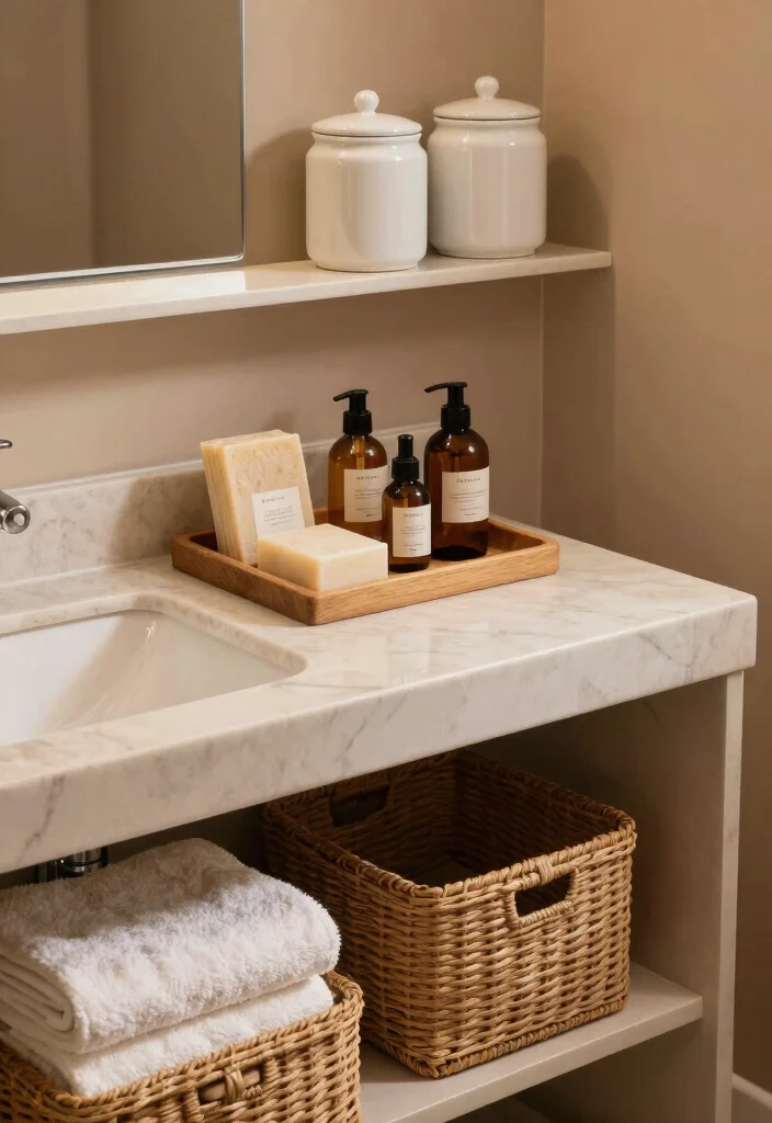 12 Light Brown Bathroom Ideas with Warm Natural Tones 10. Versatile Accessories 0