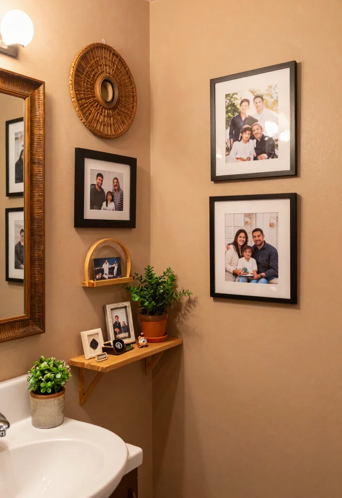 12 Light Brown Bathroom Ideas with Warm Natural Tones 12. Personalized Decor Elements 0